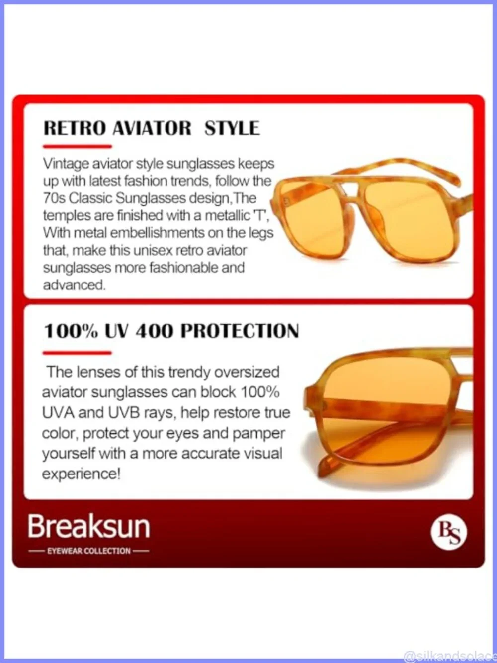 Retro Square Aviator Sunglasses Oversized Vintage 70s Style UV400 Unisex